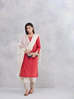 Fabindia - Women Off White Cotton Silk Blend Dupatta