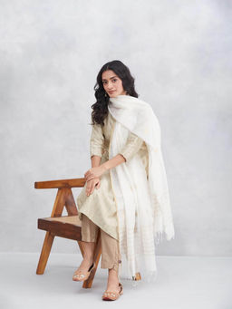 Fabindia - Women Off White Cotton Silk Blend Dupatta
