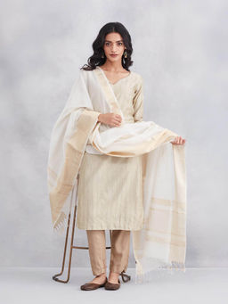 Fabindia - Women Off White Cotton Silk Blend Dupatta