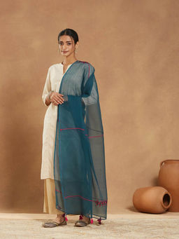 Fabindia - Women Blue Cotton Silk Desert Embroidered Dupatta