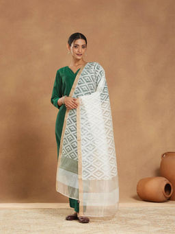 Fabindia - Women Off White Cotton Silk Blend Hand Woven Dupatta