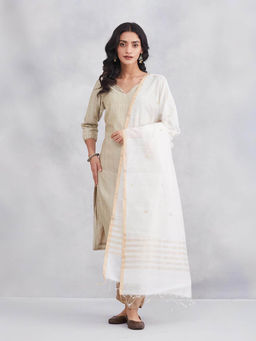 Fabindia - Women Off White Cotton Silk Blend Dupatta