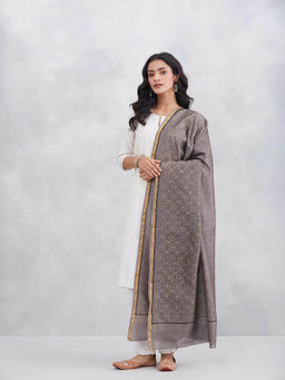 Fabindia - Women Grey Cotton Silk Blend Dupatta