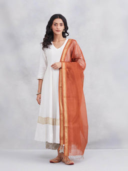 Fabindia - Women Rust Cotton Silk Blend Dupatta