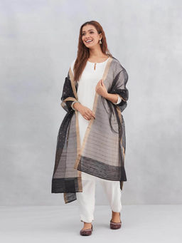 Fabindia - Women Black Silk Blend Hand Woven Dupatta