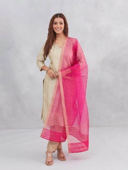 Fabindia - Women Pink Silk Blend Hand Woven Dupatta