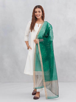 Fabindia - Women Green Silk Blend Hand Woven Dupatta
