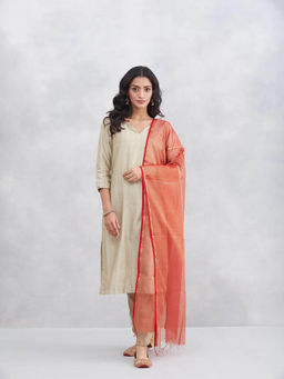 Fabindia - Women Red Cotton Silk Blend Dupatta