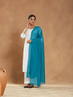Fabindia - Women Blue Cotton Silk Metallic Woven Dupatta