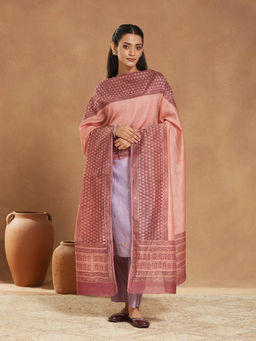Fabindia - Women Pink Cotton Silk Hand Block Printed Dupatta