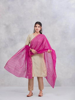 Fabindia - Women Pink Cotton Silk Blend Dupatta