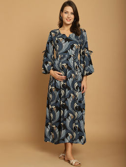 Secret Wish - Blue Floral Rayon Maternity Dress