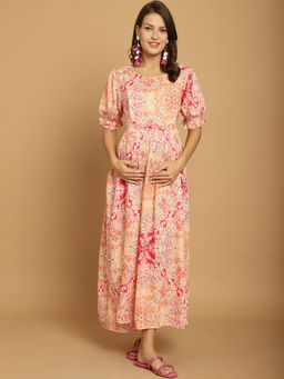 Secret Wish - Pink Floral Rayon Maternity Dress