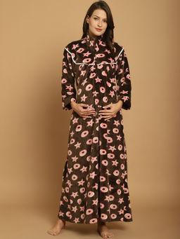 Secret Wish - Brown Printed Woollen Maternity Nighty