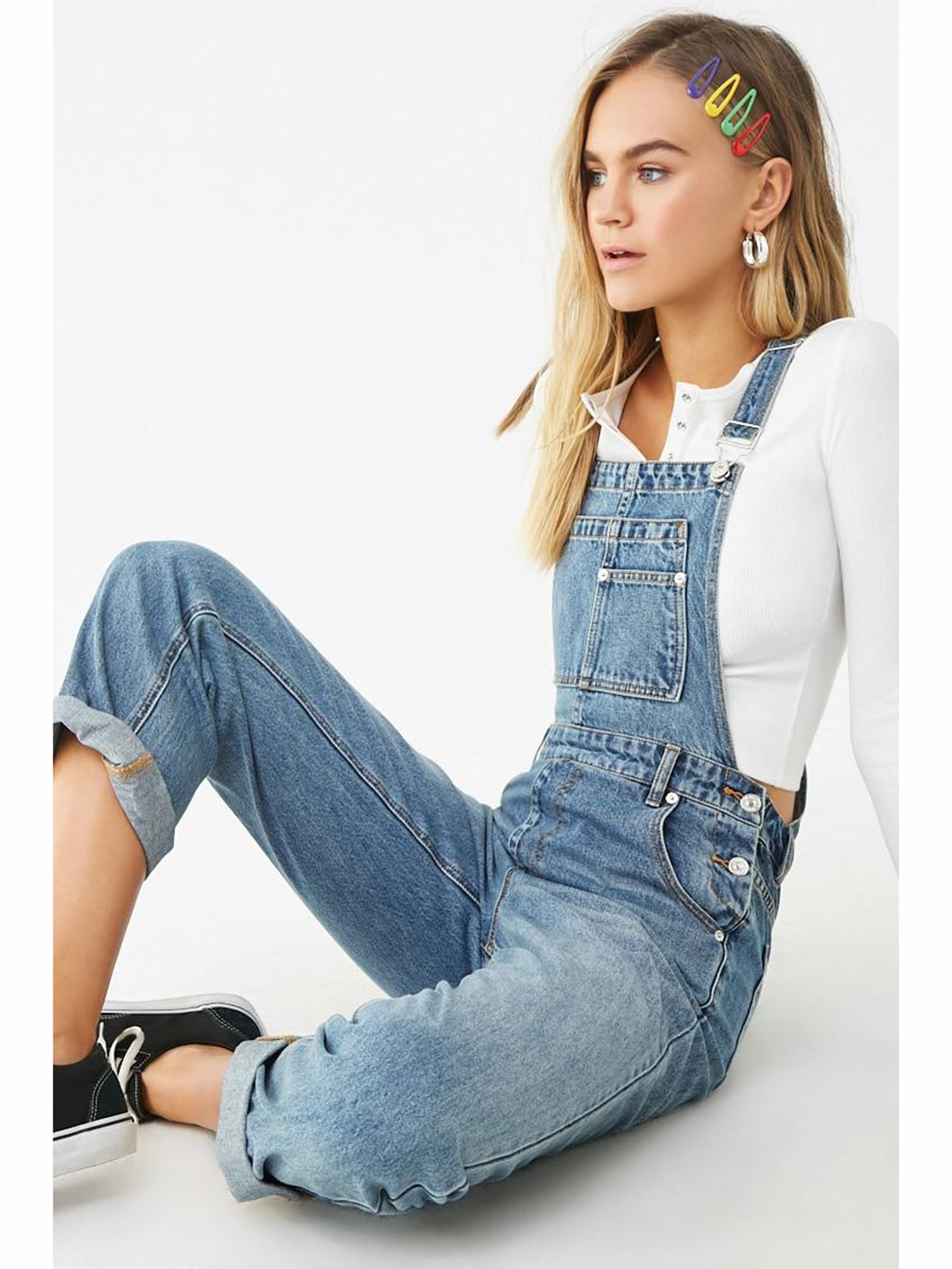 Straight-Leg Denim Overalls Dungarees 