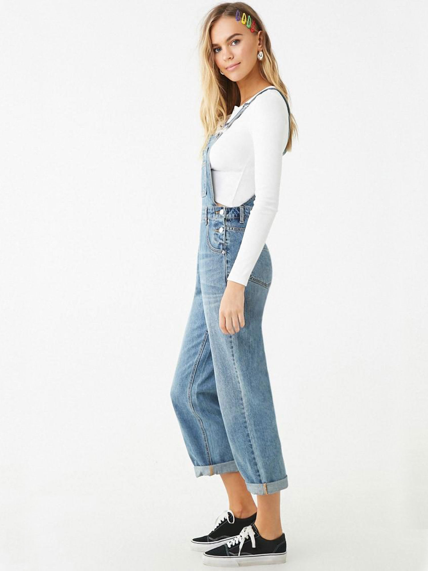 Straight-Leg Denim Overalls Dungarees 