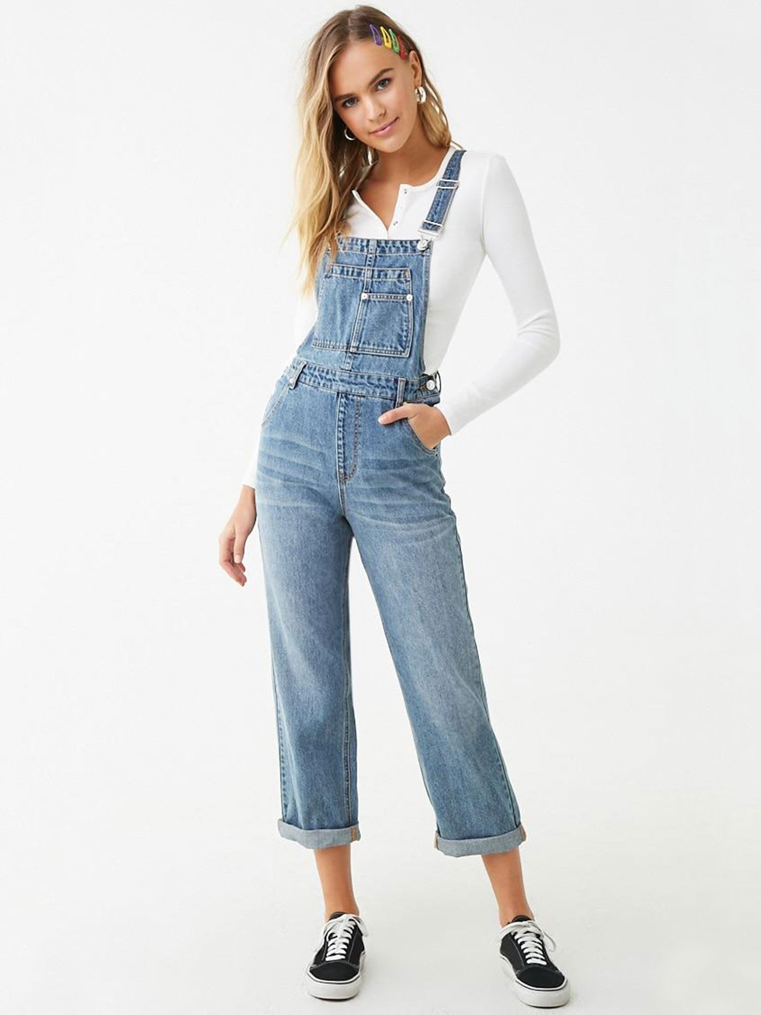 Straight-Leg Denim Overalls Dungarees 