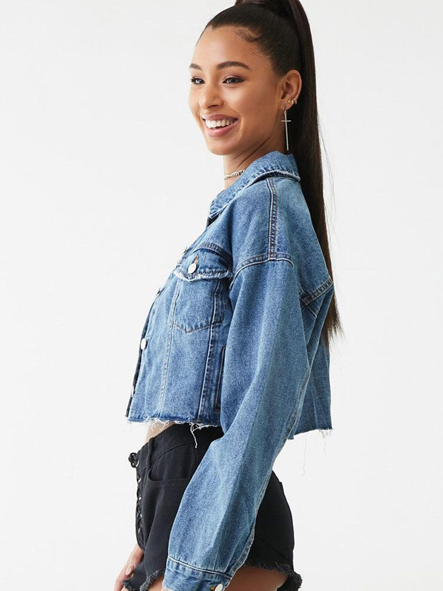 Buy Forever 21 Solid Distressed Denim 