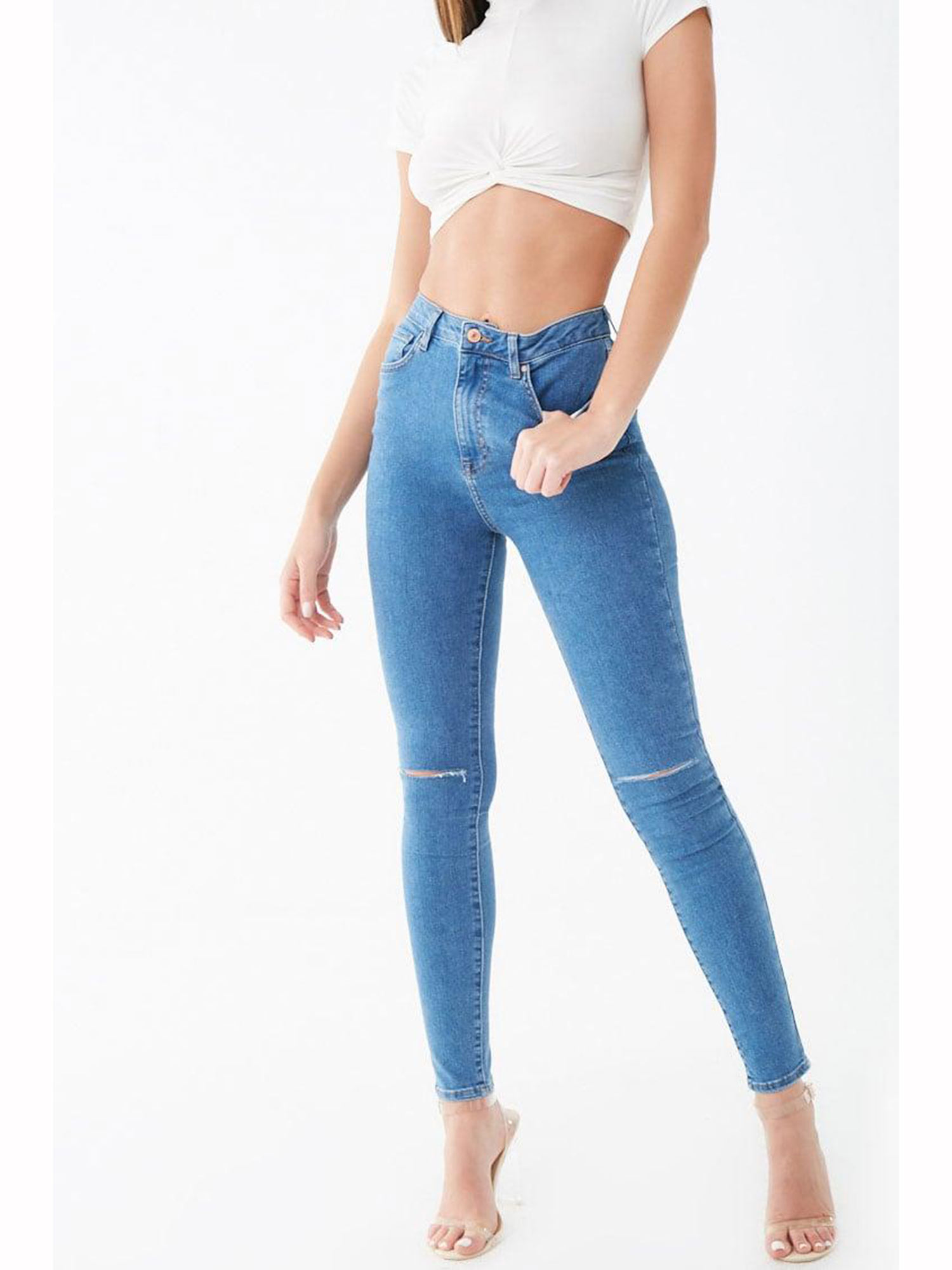 Buy Forever 21 High-Rise Ripped Skinny 