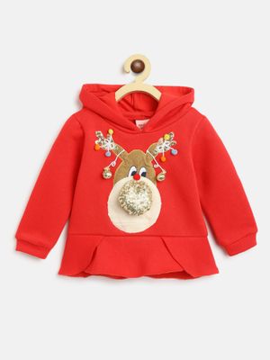 Nautinati Hoodies : Buy Nautinati Girls Red Self Design Hoodie Online ...