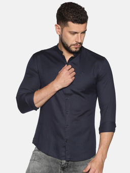 SHOWOFF - Cotton Navy Blue Solid Slim Fit Shirt