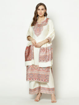 Safaa - Off White Self Design Woollen Unstitched Dress Material (Set of 3)