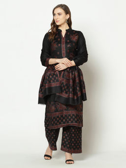 Safaa - Black Self Design Woollen Unstitched Dress Material (Set of 3)