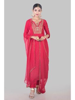 Biba - Red Unstitched Dress Material Suit (Set of 3)