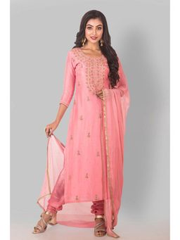 Biba - Peach Unstitched Dress Material Suit (Set of 3)