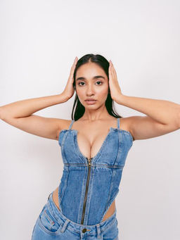 FREAKINS - Blue Zip Up Corset Top