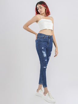 FREAKINS - Dark Blue Ripped Skinny Jeans