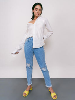 FREAKINS - Knee Ripped Slim Fit Jeans
