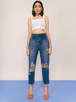 FREAKINS - Dark Blue Ripped Slouchy Jeans