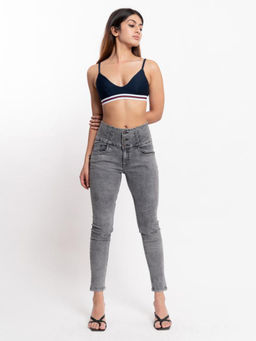 FREAKINS - Grey Ripped Broadbelt Jeans