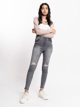 FREAKINS - Grey Ripped Skinny Jeans