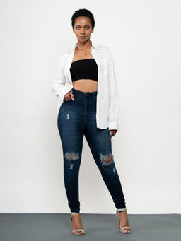 FREAKINS - Dark Blue Ripped Skinny Jeans