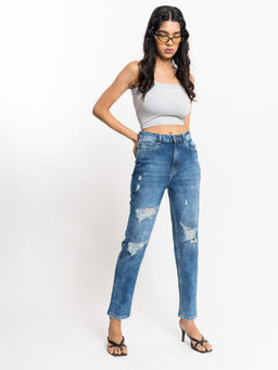 FREAKINS - Dark Blue Ripped Peachy Jeans