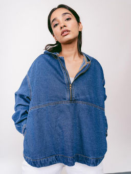 FREAKINS - Dark Blue Boxy Hooded Jacket