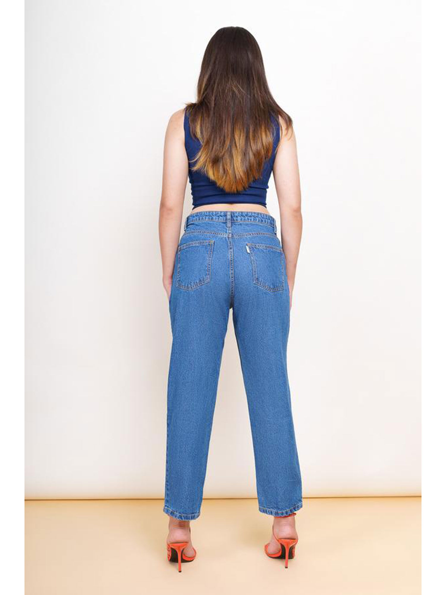 Buy FREAKINS Mid Blue Mom Jeans Online 