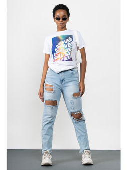 FREAKINS - Vintage Light Blue Ripped Peachy Jeans