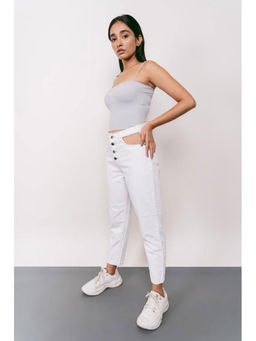 FREAKINS - White Cutout Carrot Jeans
