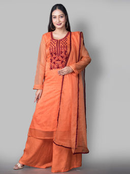 Biba - Rust Printed Unstitched Dress Material (Set of 3)