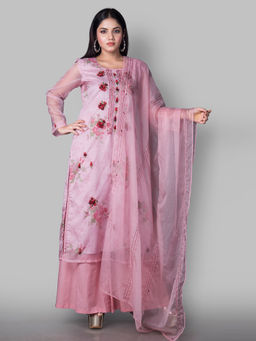 Biba - Pink Printed Unstitched Dress Material (Set of 3)