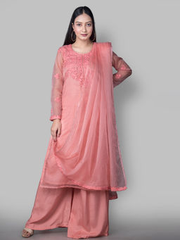 Biba - Peach Printed Unstitched Dress Material (Set of 3)