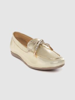 Twenty Dresses by Nykaa Fashion - The Prettiest Bow Gold Loafers