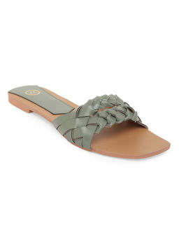 Twenty Dresses by Nykaa Fashion - Green Solid Square Toe Braided Strap Flats