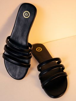 Twenty Dresses by Nykaa Fashion - Black Solid Strappy Round Toe Flats