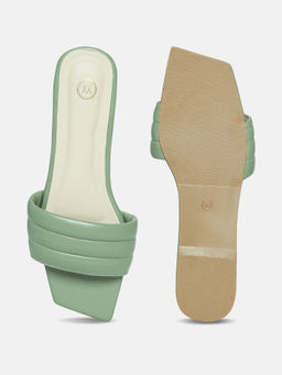 Twenty Dresses by Nykaa Fashion - Olive Solid Square Shape Toe Flats