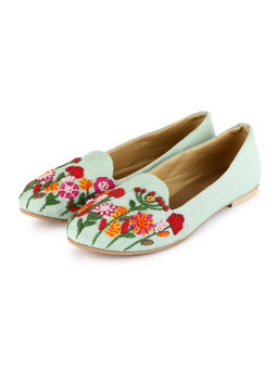 Ek_agga - Embroidered Sea Green Loafers