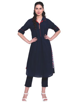 Biba - Navy Blue Solid Kurta